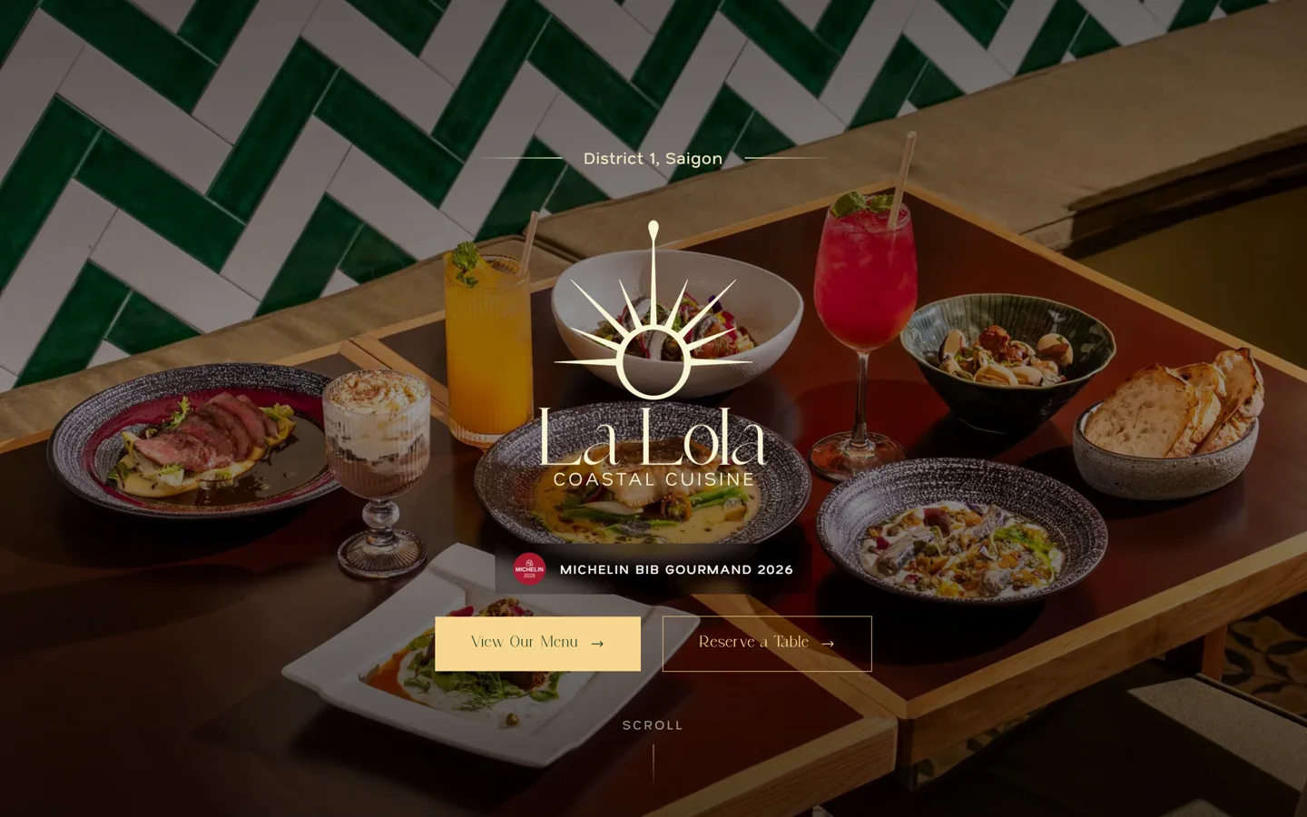La Lola Saigon home page — the dish, the wordmark and the MICHELIN Bib Gourmand 2026 badge